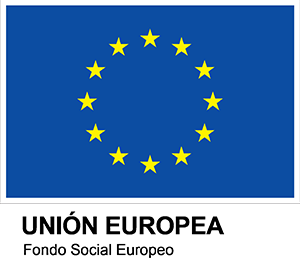 Bandera de la Unión Europea, con el texto: Unión Europea - Fondo Social Europeo